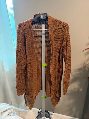 Express Open-Front Knit Cardigan in Chestnut Brown